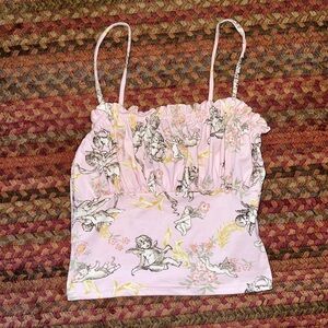 PUBLIK ANGEL PRINT PINK RUCHED FRONT CAMI TOP